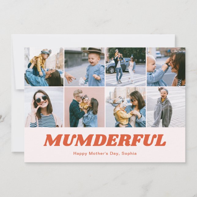 Retro Mumderful Mothers Day 12 Photo Collage Pink Holiday Card (Front)