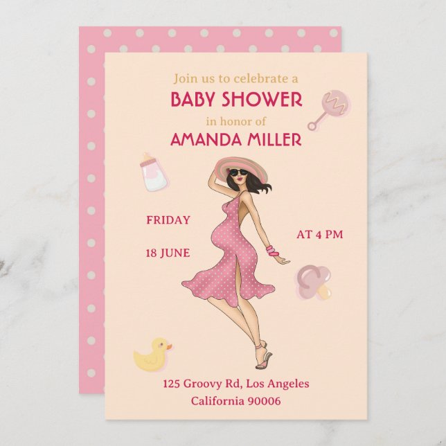 Retro Mummy Brunette2 Baby Shower Party Invitation (Front/Back)