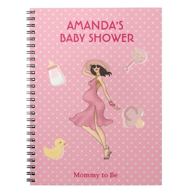 Retro Mummy Brunette 2 Baby Shower Notebook (Front)