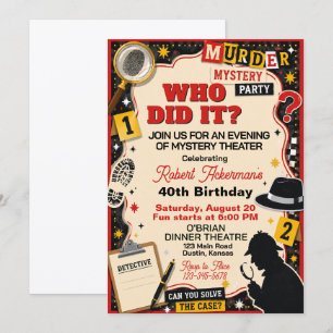 Retro Murder Mystery Theatre Birthday Party Invitation