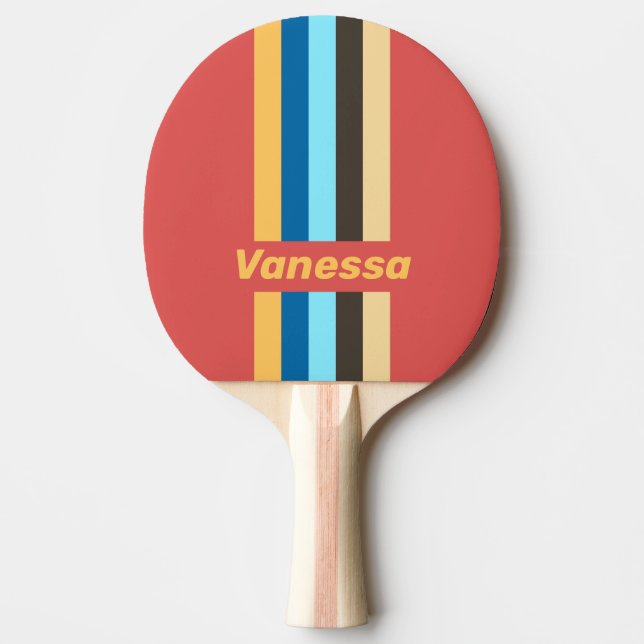 Retro Murmur Pin Striped with Name Ping Pong Paddle (Front)