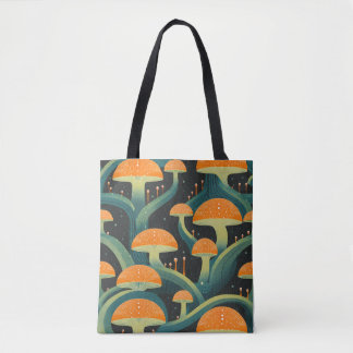 Retro Mushroom All-Over Print Tote Bag
