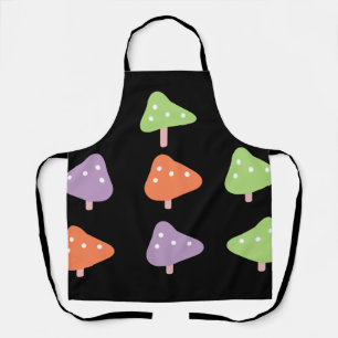 Retro Mushroom Colorful Pattern Black Apron