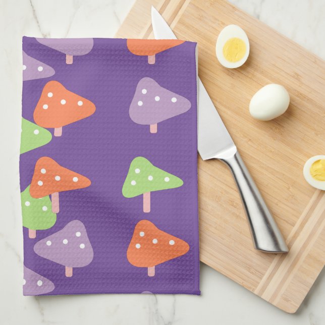 Retro Mushroom Colourful Pattern Tea Towel (Quarter Fold)