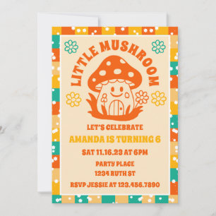 Retro Mushroom Fall Birthday Party  Invitation