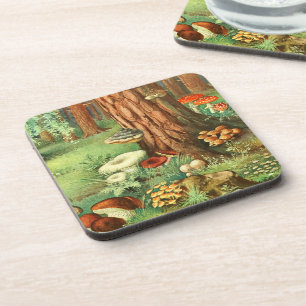 Retro Mushroom Forest Woodland Coaster Set