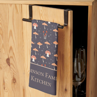 Retro Mushroom Pattern Family  Tea Towel