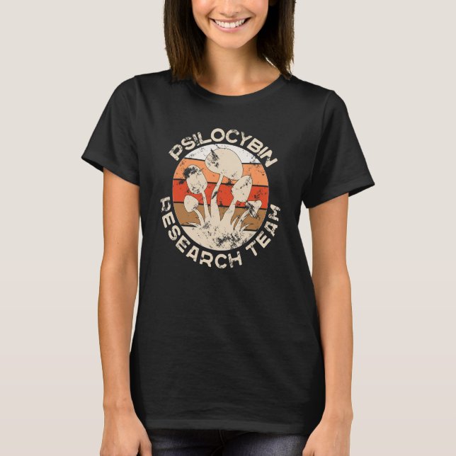 Retro Mushroom  Vintage Psilocybin Research Team T-Shirt (Front)