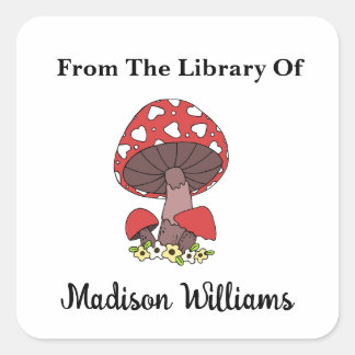 Retro Mushroom with Hearts Custom Book Label