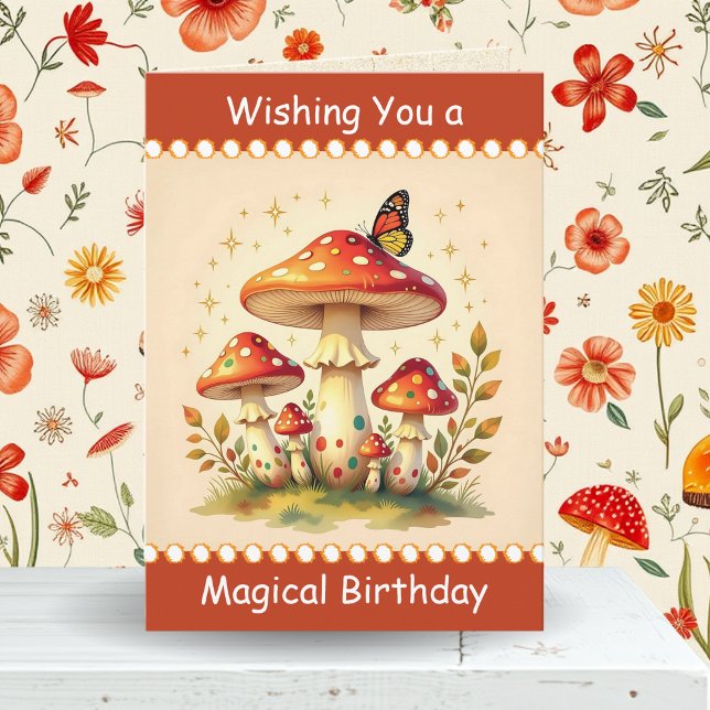 Retro Mushrooms and Butterfly | Friend's Birthday Card (Creator Uploaded)