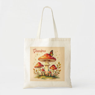 Retro Mushrooms and Butterfly   Vintage Colors Tote Bag