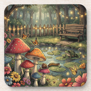 Retro Mushrooms and Flowers Vintage Vibes Coaster