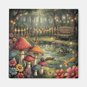 Retro Mushrooms and Flowers Vintage Vibes Magnet