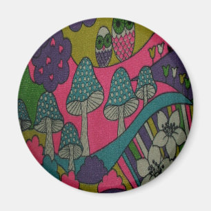 Retro Mushrooms and Owls Magnet