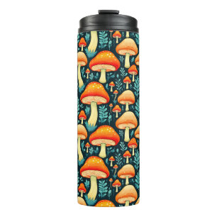 Retro Mushrooms in Orange and Blue Thermal Tumbler