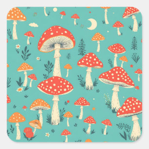 Retro Mushrooms in Vintage Colours Square Sticker