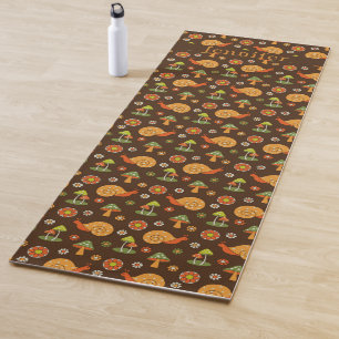 Retro Mushrooms & Snails Cottagecore Personalised  Yoga Mat