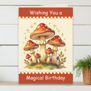 Retro Mushrooms   Vintage Birthday Card
