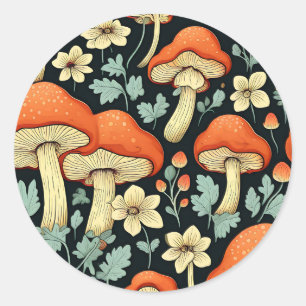 Retro Mushrooms Vintage Flowers Classic Round Sticker