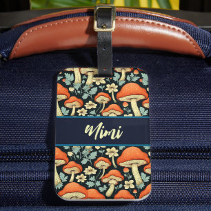 Retro Mushrooms Vintage Flowers Personalised Luggage Tag