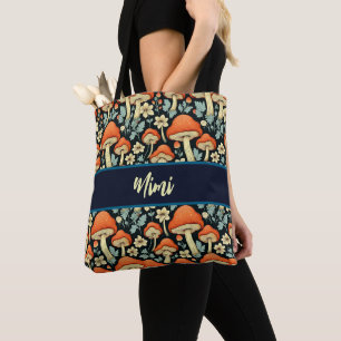 Retro Mushrooms Vintage Flowers Personalised Tote Bag