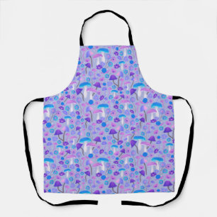 Retro Mushrooms Woodland Purple Turquoise Blue Apron