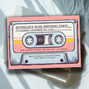 Retro Music 80 Cassette Tape Mix Fun 50th Birthday Invitation