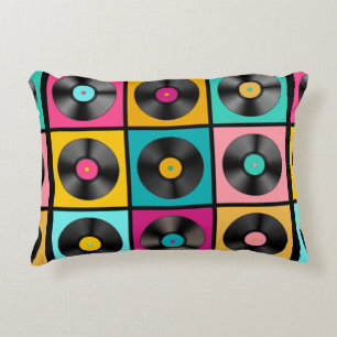 Retro Music Background with Vinyl Records - vintag Decorative Cushion