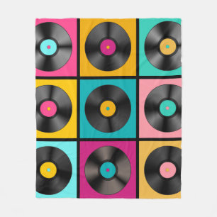 Retro Music Background with Vinyl Records - vintag Fleece Blanket
