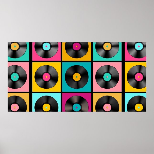 Retro Music Background with Vinyl Records - vintag Poster (Front)
