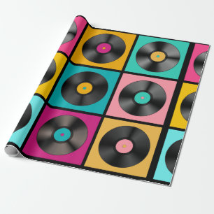 Retro Music Background with Vinyl Records - vintag Wrapping Paper