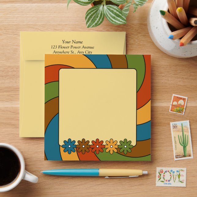 Retro Music Birthday Party Groovy 60s Color Tones Envelope (Desk)