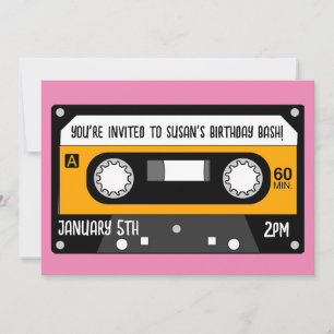 RETRO MUSIC CASSETTE BIRTHDAY CUSTOM Invitations