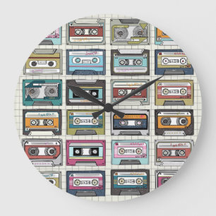 Retro Music Cassette: Nostalgic Icon Large Clock