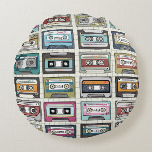 Retro Music Cassette: Nostalgic Icon Round Cushion