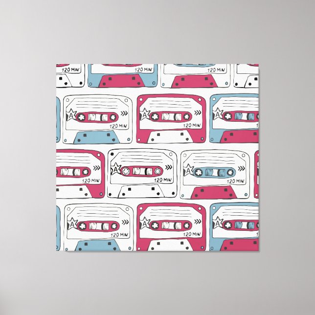 Retro Music Cassettes: Rock Background Pattern Canvas Print (Front)