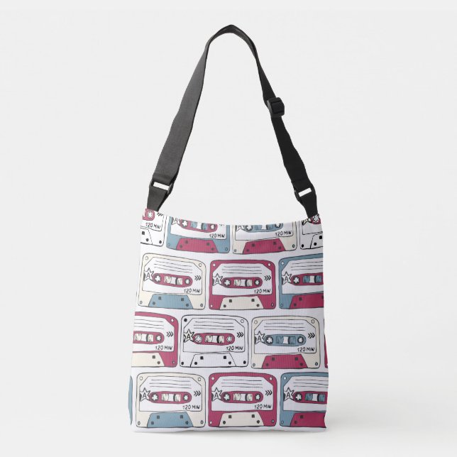 Retro Music Cassettes: Rock Background Pattern Crossbody Bag (Front)
