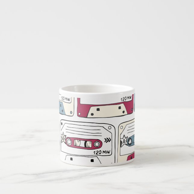 Retro Music Cassettes: Rock Background Pattern Espresso Cup (Front)