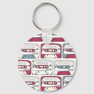 Retro Music Cassettes: Rock Background Pattern Key Ring