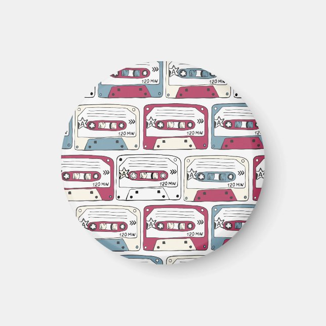 Retro Music Cassettes: Rock Background Pattern Magnet (Front)