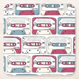 Retro Music Cassettes: Rock Background Pattern Square Paper Coaster