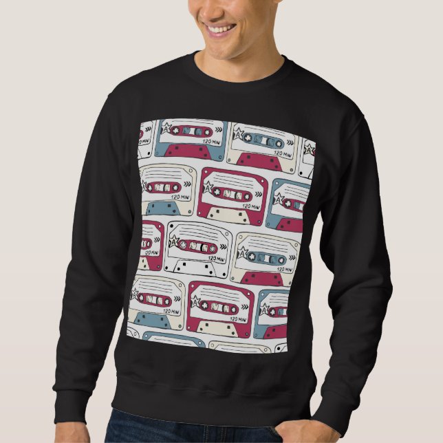 Retro Music Cassettes: Rock Background Pattern Sweatshirt (Front)