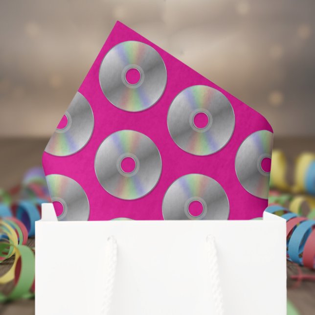 Retro Music CDs Pattern Hot Pink Tissue Paper (Retro Music CD Pattern tissue for your groovy retro y2k tissue paper needs)