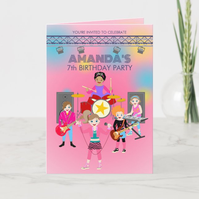 Retro music girls band Birthday Party Invitation (Front)