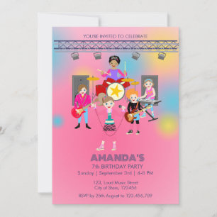 Retro music girls band Birthday Party Invitation