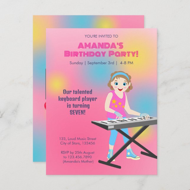 Retro music girls band Birthday Party Invitation Postcard (Front/Back)
