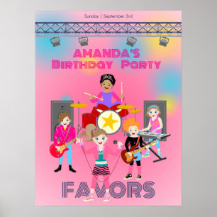 Retro music girls band Birthday Party Poster