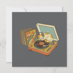 Retro Music Lover Cat on Vintage Vinyl Record Play