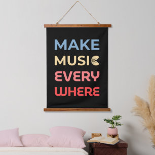 Retro Music Lover Gift – Make Music Everywhere Hanging Tapestry