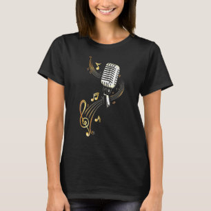 Retro Music Microphone With Musical Notes And Clef T-Shirt